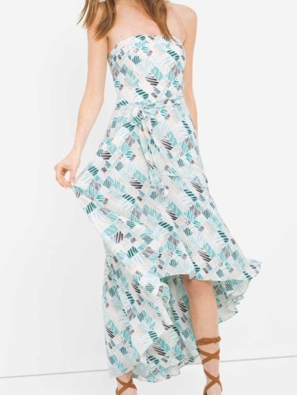 WHBM Strapless Geometric Print High-Low Sundress Size 10